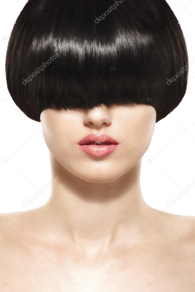 Feathered Bangs Short Hair Fringe Hairstyle Beauty Girl With