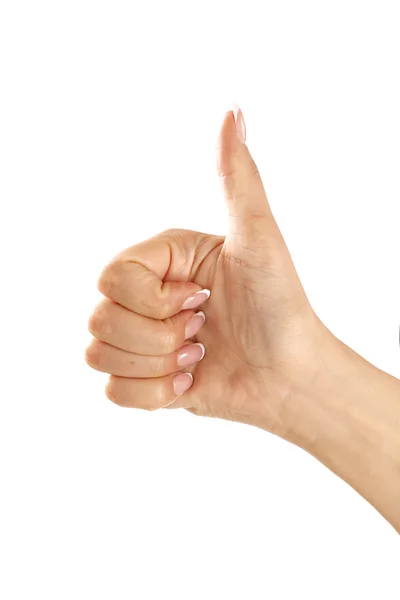 Beautiful female hand making thumb up gesture — Stock Photo, Image