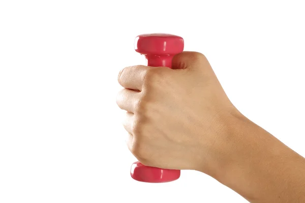 Mooie vrouwelijke hand met een roze barbell — Stockfoto