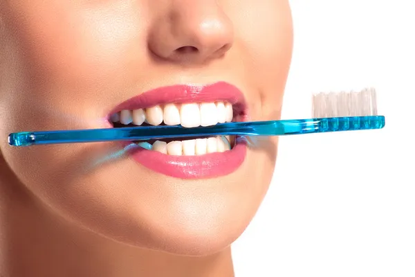 Closeup of smiling woman with perfect white teeth — Stock Photo, Image