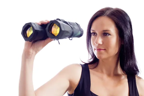 The girl with binoculars — Stock Photo, Image