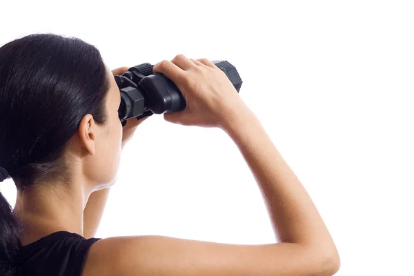 The girl with binoculars — Stock Photo, Image