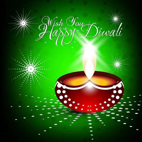 Beautiful vector diwali diya in shiny glowing green color backgr Stock Illustration