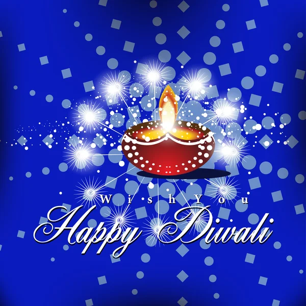 Hermoso vector diwali diya en brillante brillante color azul backgro — Vector de stock