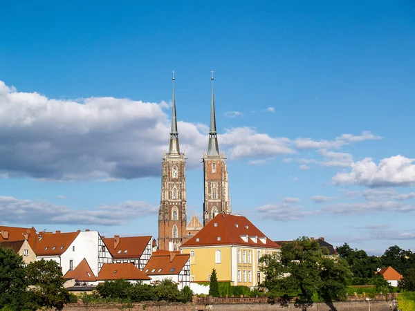 Wroclaw eski şehir panorama - katedral Adası, Polonya — Stok fotoğraf