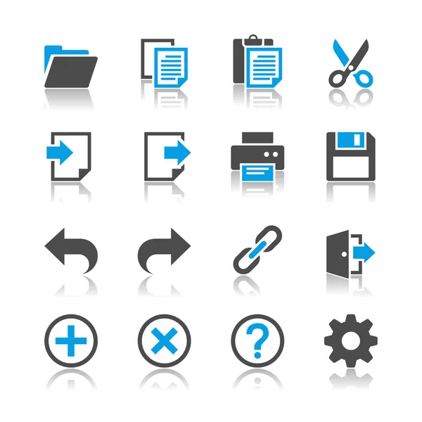 Application toolbar icons - reflection theme — Stock Vector