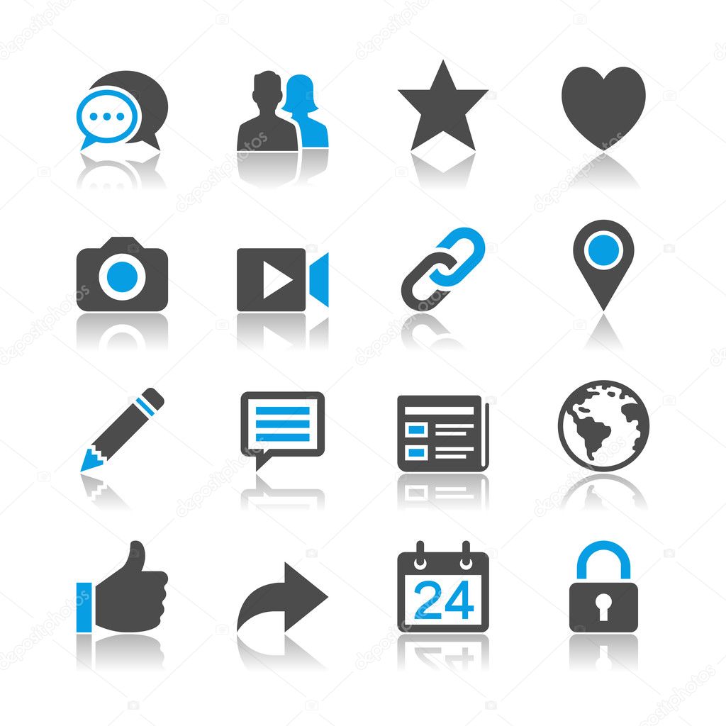 Social network icons - reflection theme