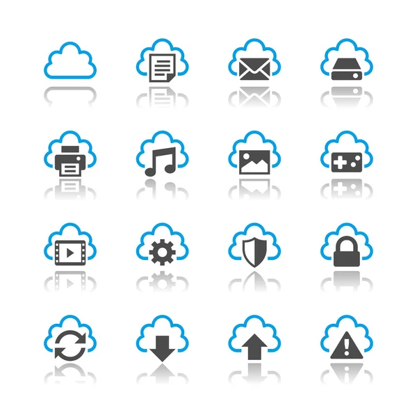 Cloud computing icons reflection theme — Stock Vector