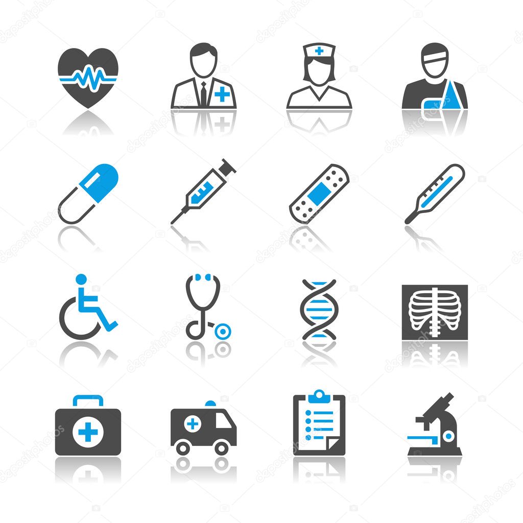 Healthcare icons reflection theme