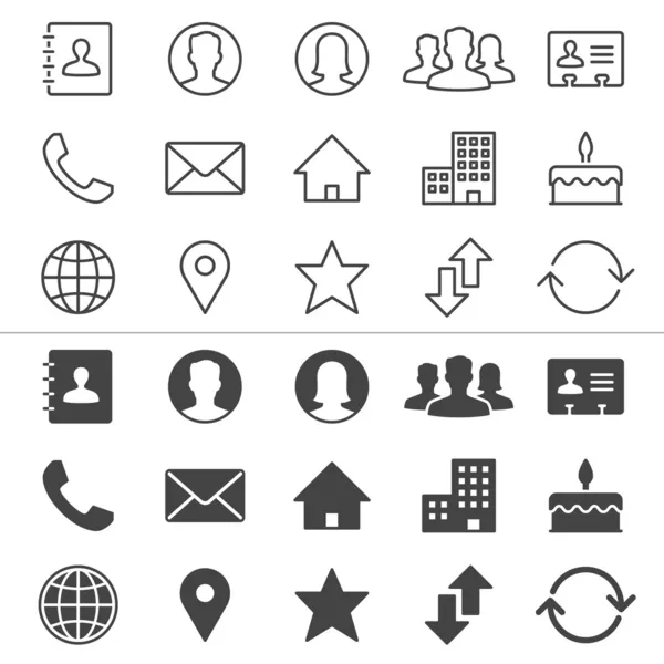 Ícones finos de contato Gráficos Vetores