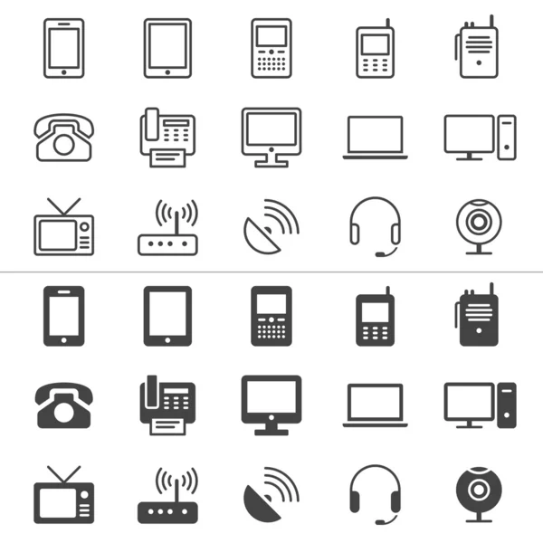 Dispositif de communication icônes minces — Image vectorielle