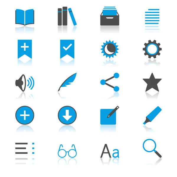 E-book reader flat com ícones de reflexão — Vetor de Stock