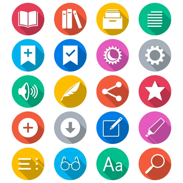 E-book reader icone a colori piatte — Vettoriale Stock
