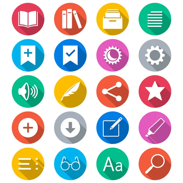 Lector de libros electrónicos iconos de color plano — Vector de stock