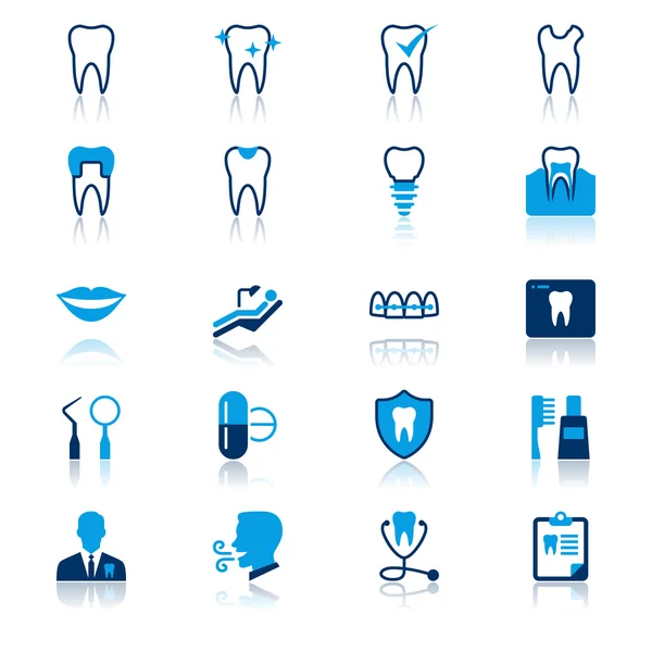 Dental flat with reflection icons — Stock Vector