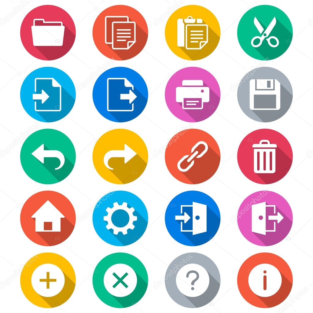 Application toolbar flat color icons