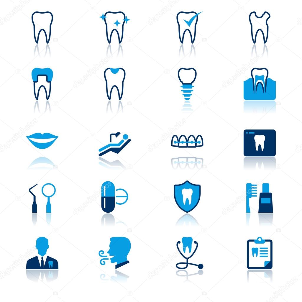 Dental flat with reflection icons