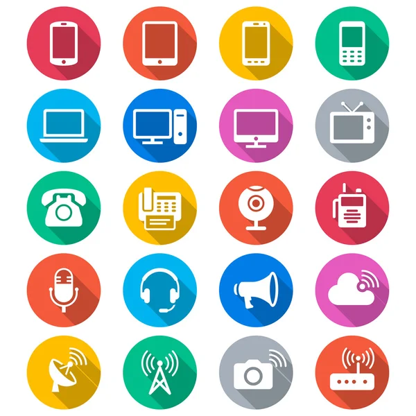 Dispositivo de comunicación iconos de color plano — Vector de stock