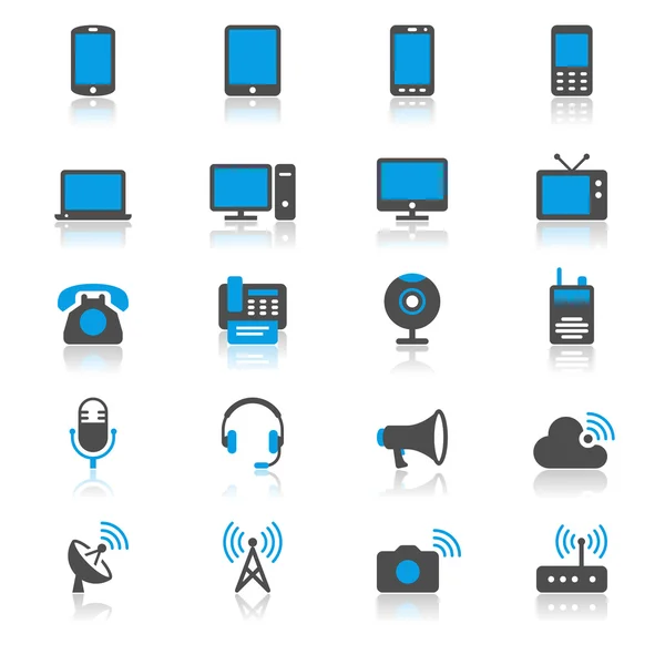 Dispositivo de comunicación plano con iconos de reflexión — Vector de stock
