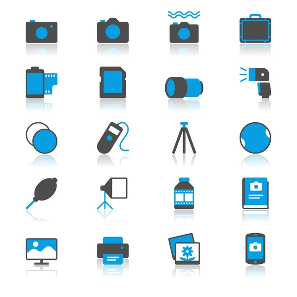 Fotografie plat met reflectie pictogrammen — Stockvector