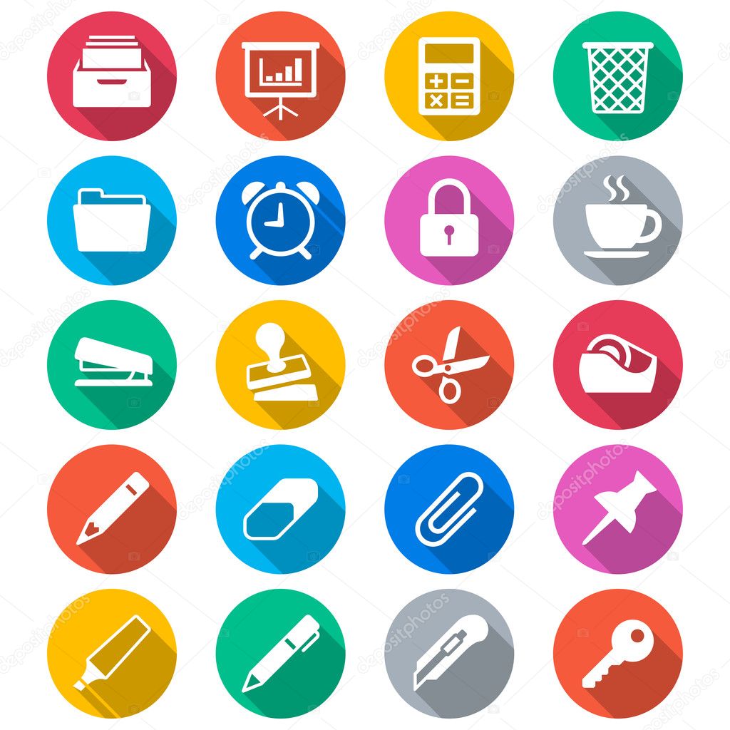 Office supplies flat color icons