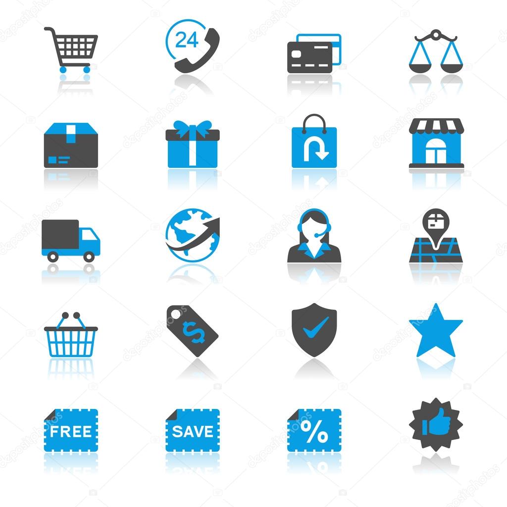 E-commerce flat with reflection icons