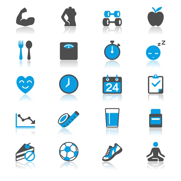 Hälso-och platt med eftertanke ikoner — Stock vektor