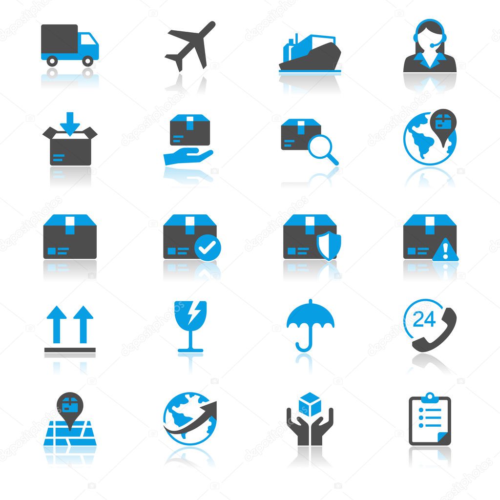 Logistics and shipping flat with reflection icons