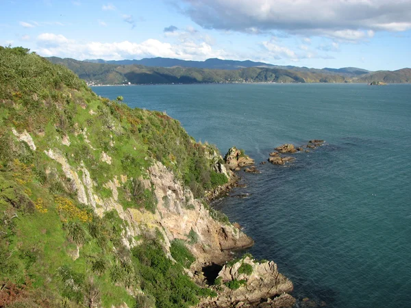 dağlar ve deniz manzarası.