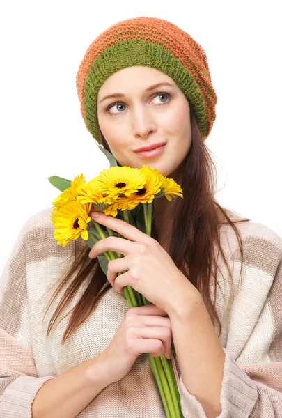 Adorable Young Woman with Yellow Flowers — Stock Photo, Image