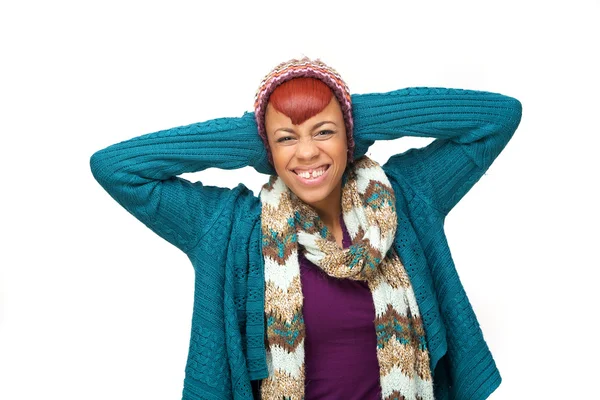 Young African Woman with Hands to Head — Stock Photo, Image