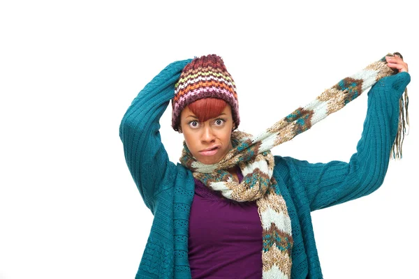 Mujer africana burlándose de invierno —  Fotos de Stock