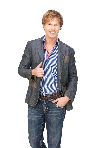 Handsome Guy Smiling and Holding Jacket — Stock Photo, Image
