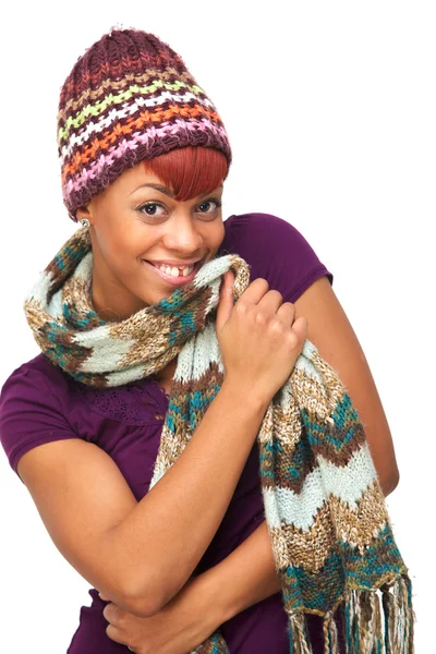 Cute African American Girl Wearing Hat and Scarf — Stock Photo, Image