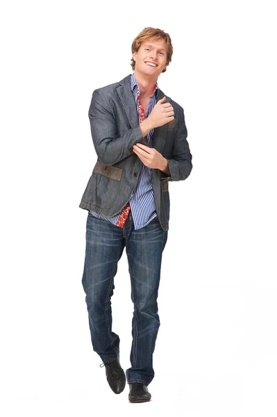 Full Length Portrait of a Young Man Smiling — Stock Photo, Image