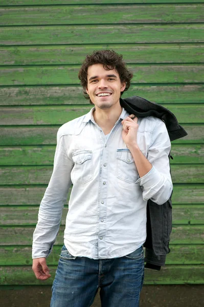 Handsome Guy Holding Jacket Outdoors — Stock Photo, Image