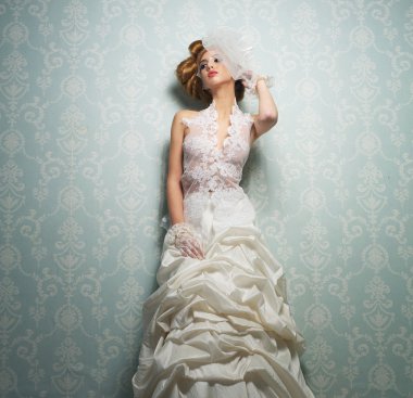 Beautiful Bride Against the Wall clipart