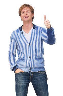 başparmak yukarıya ile çekici bir adam