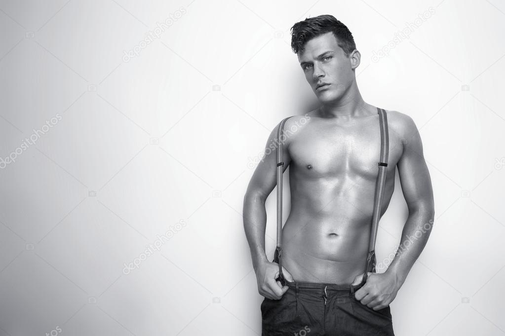Black and White Portrait of a Sexy Man Shirtless