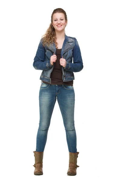 Smiling Woman Holding Jacket — Stock Photo, Image