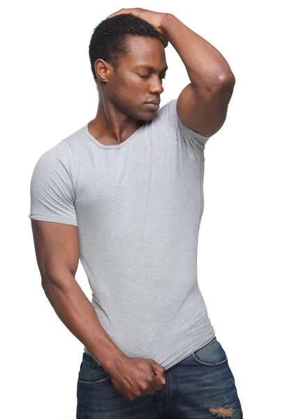 Handsome African American Man with Hand to head — Stock Photo, Image