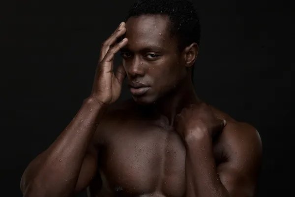 African American Man with Hand to Face — Stock Photo, Image