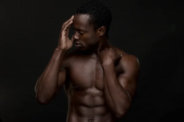 Close Up African American Man with Hand to face — Stock Photo, Image