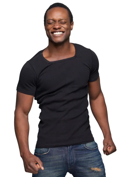 Афроамериканец улыбается с закрытыми глазами — стоковое фото