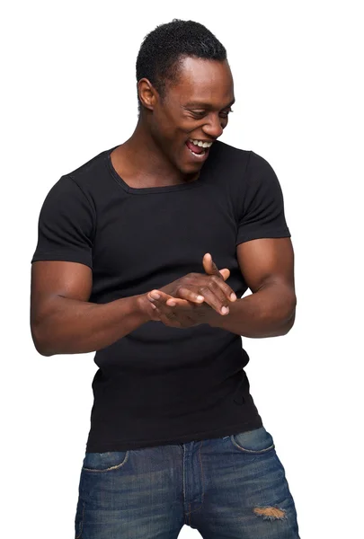 Happy African American Man with Hands Together — Stock Photo, Image