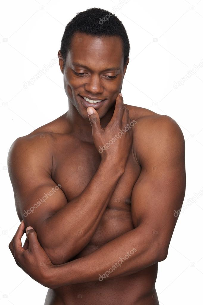 笑みを浮かべてアフリカ系アメリカ人の筋肉の男 ストック写真 C Mimagephotos