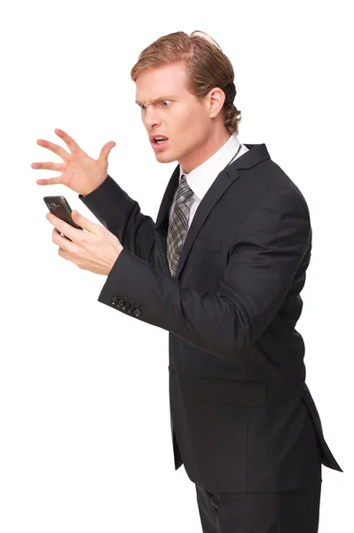 Stressed Businessman Looking at Phone — Stock Photo, Image