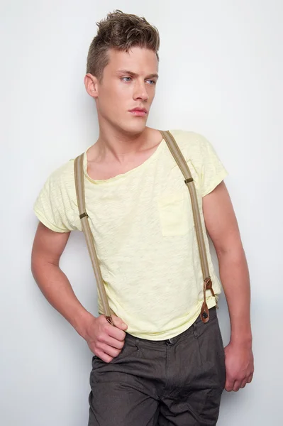 Male Fashion Model with Suspenders — Stock Photo, Image