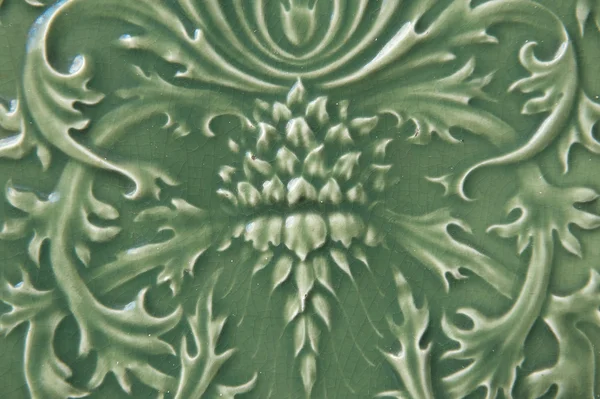 Green Ceramic Tile with Floral Pattern — Stock Photo, Image