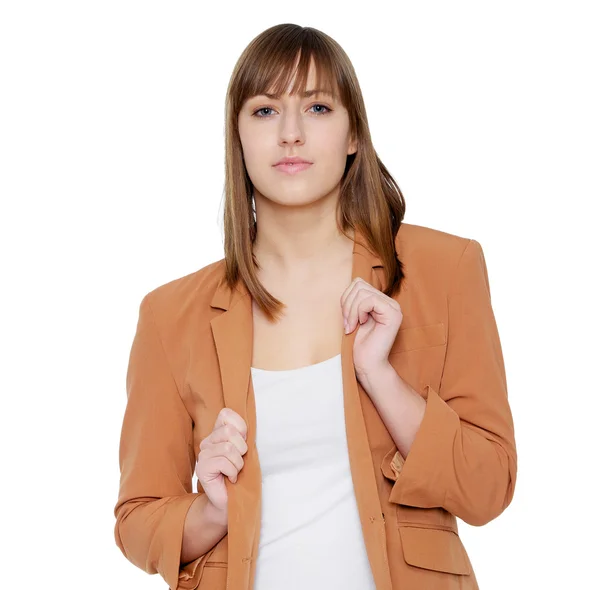 Young Woman Holding Jacket — Stock Photo, Image